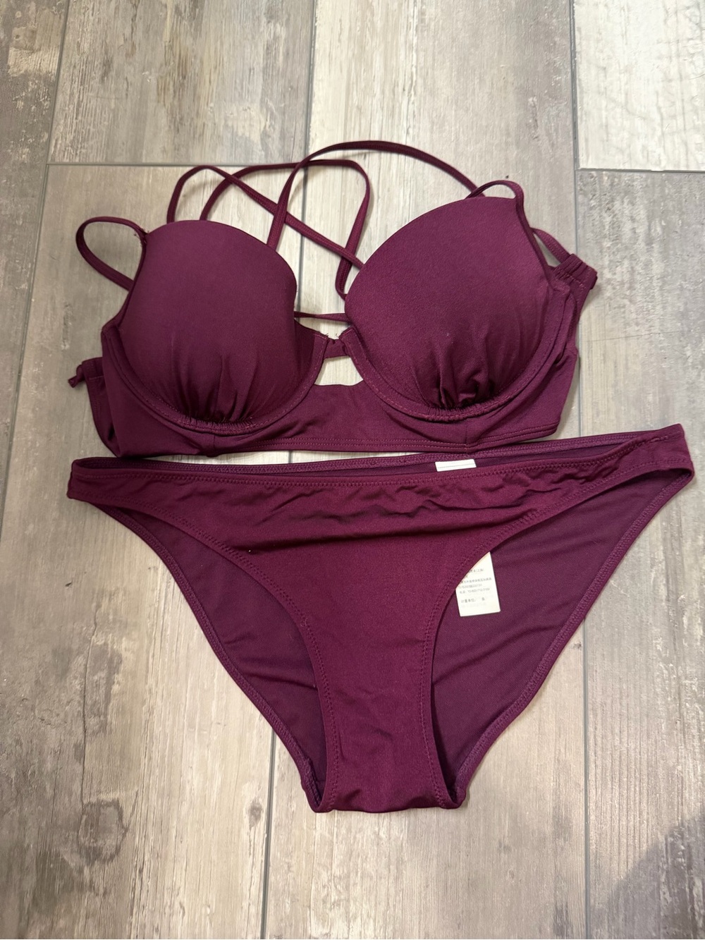Abercrombie & Fitch Strappy Plunge Bikini Set in Plum